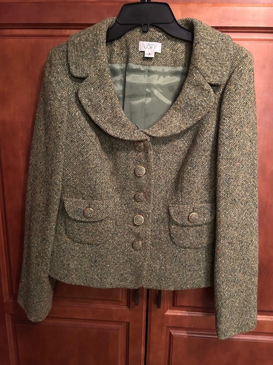 LOFT Jackets & Blazers - Ann Taylor LOFT Green Tweed Jacket Size 8